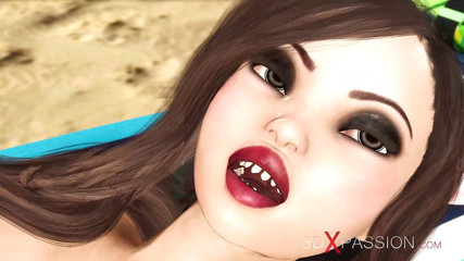 Hot horny brunette has passionate sex on the beach