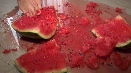 Busty MILF Presents Her Feet and Plays with a Watermelon