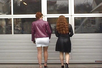 Two Naughty Girls From France Pleasing a Hard Dick Behind a Car