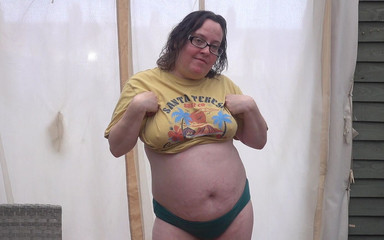 Stripping off in Knickers and Shirt with No Bra