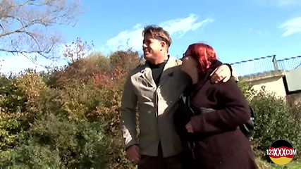 Chubby Redhead Takes a Hard Dick Outdoors