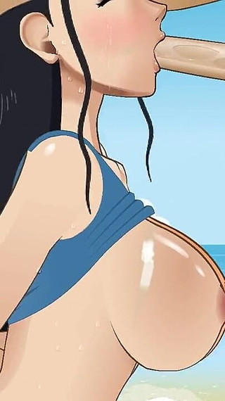 Nico Robin Gets Her Throat Fucked Like a Little Slut by Nami’s Boyfriend on the Beach