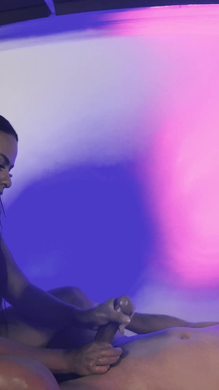 Massage: Brazilian Mulatto Rubs Japanese Man's Dick on the Table and He Fucks Her Pussy Afterwards