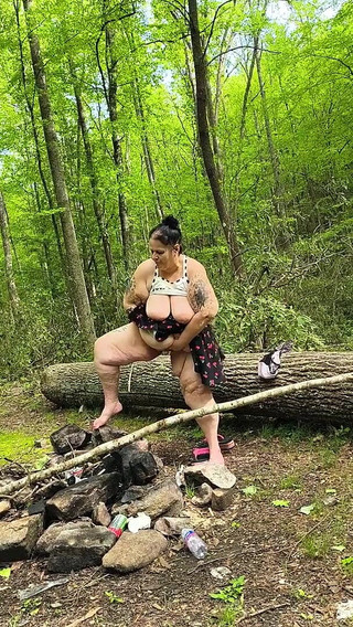 Over the Fire Pit This Horny Bitch Squirts a Pond