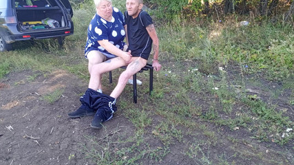 Stepmom in a Park Jerks off My Dick Until I Cum