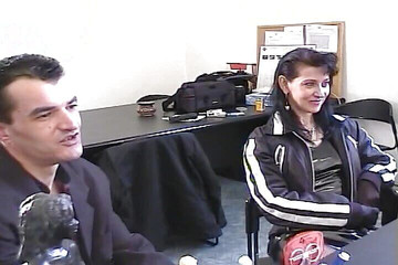 Dark Haired French Chick Pleasing Two Hard Cocks at the Same Time