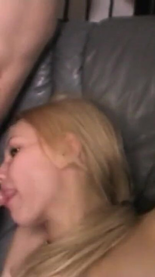 Blonde girl in red mini skirt fucks big hard cock and gets cum on face.