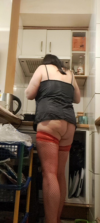 MILF with Red Stockings in the Kitchen