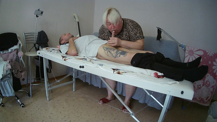 Mother-in-law Sucks and Jerks off My Dick on the Massage Table and Swallows Cum