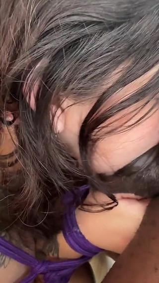 Happily Servicing While Bound - Siren Sucks BBC While Being Tied up!