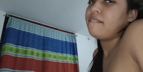 Colombian Brunette Stepsister with Big Natural Tits Loses a Bet and Now She Lets Me Take Care of Her