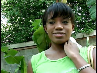 Sweet busty ebony teen tries a huge cock