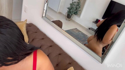 Horny Wife in Red Lingerie Fucks with Her Roommate and a BBC