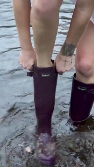 Welly Sploshing in Boots and No Panties!