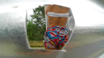 Woman Filmed in Outdoor Booth(ass)