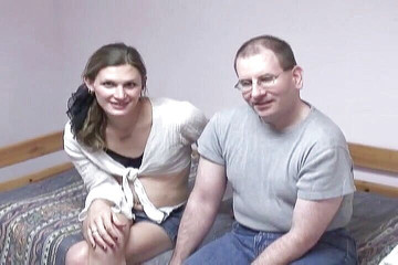 Nerd with small dick and young girl giving him blowjob