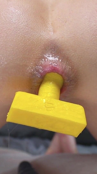 First Time Uses Anal Beads Completely in the Tight Ass