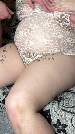 Two Guys Cum on Pregnant Cheating Wife - Milky Mari