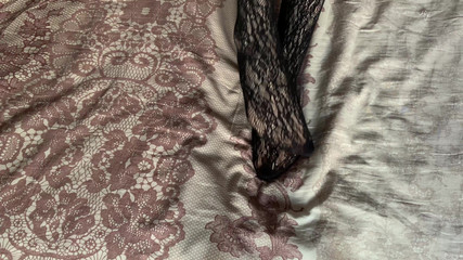 Girl Caresses Her Legs in Stockings and Gives a Blowjob to Her Boyfriend Behind the Scenes