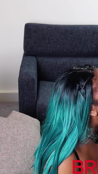 Blue Haired Beauty Sucks off a Room Full of Cock