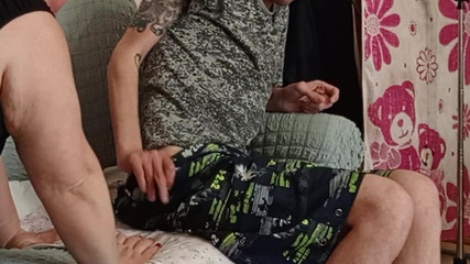 Neighbor Sucks Cock After Work and Gets a Portion of Cum in Her Mouth