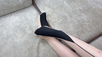 Solo Caressing Long Legs in Black Nylon Pantyhose