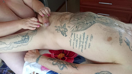 Mother-in-law Massages Penis with Her Hands, Mouth and Tits