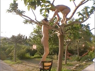 Nympho brunette riding next to a pool