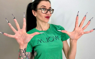 Finger Snapping, Long Fingers with Dark Blue Long Nails