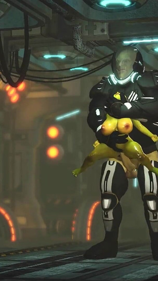 Alien sex in a starship. Female green alien gets fucked by a big monster