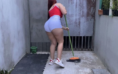 Very Sexy Maid Wearing White Shorts