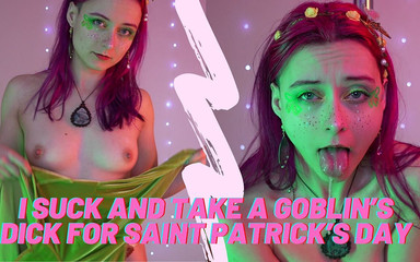 Petite Hottie Sucks a Dildo and Cums with if for Saint Patrick's Day - Noochka