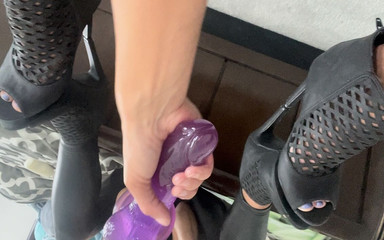 Black Leather, Heels, Mirror and Dildo