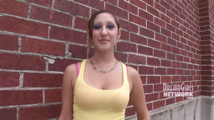 Bold outdoor flashing brunette