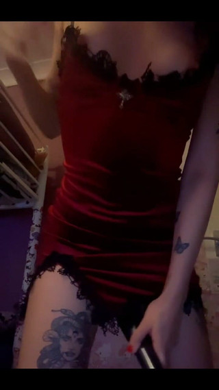 Magic Wand Squirting in Red Dress