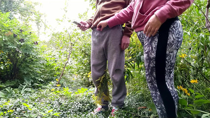 MILF with a gorgeous ass in leggings helped me pee in nature