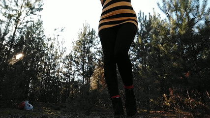 In the Forest. Golden Rain From Young Hairy Pussy