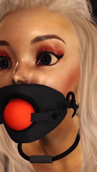 BDSM club. Hot sexy ball gagged blonde in restraints gets fucked hard by crazy midget in the lab