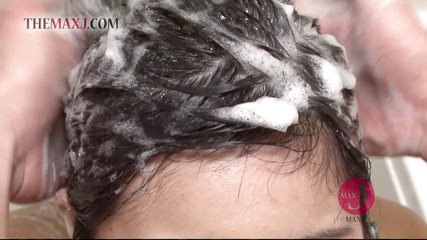 Cute Asian chick sucks his cock in the bathroom