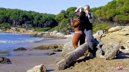 Ebony teen Nancy fucked by strangers on vacation on the beach