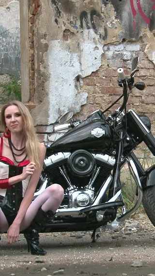 Skinny blonde on a bike