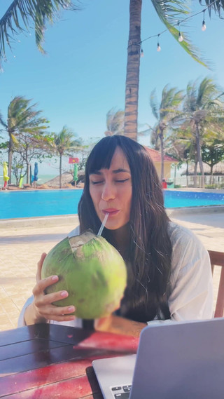 Me- Sexy Beauty Girl Model and Coconut. Poolside Beautiful Alert!