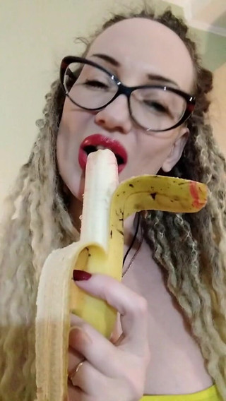 Red Lipstick BJ Banana Tease and Humilation