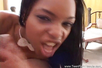 Ebony teen gets sprayed on her face in POV