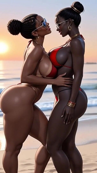 African Girl Kiss on Beach, Ai Animation