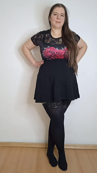 Black Stockings and Short Skirt Try on