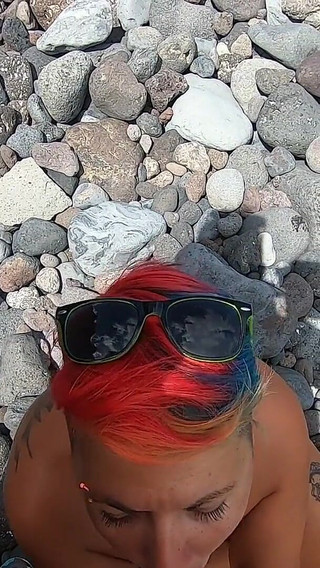 My Naked Short-haired Wife Sucks My Cock Outdoor on a Beach