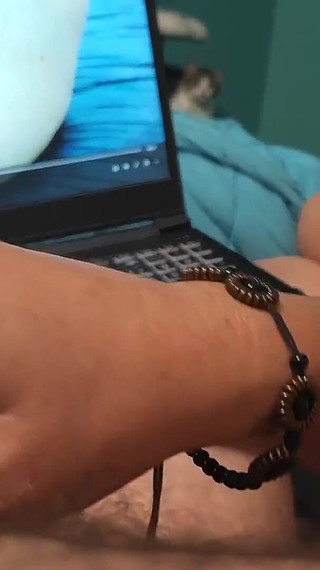 Watch Bella Spank His Cock While Watching Porn