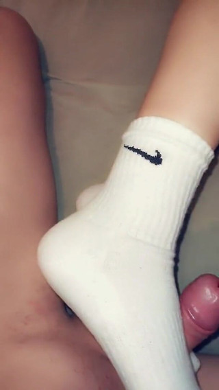 Footjob in Long Socks and Cums on Socks