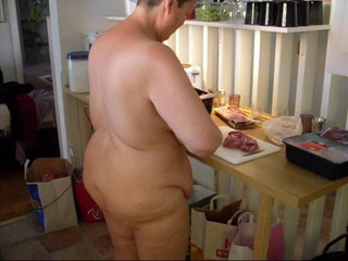Jen Is Cutting up Meat All Naked